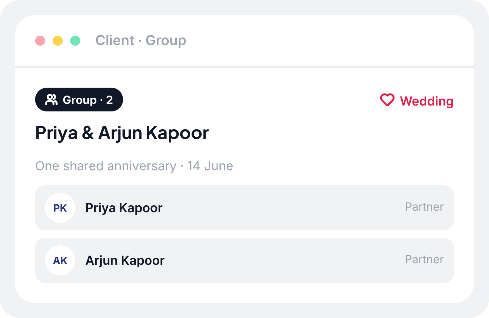 A grouped household client card