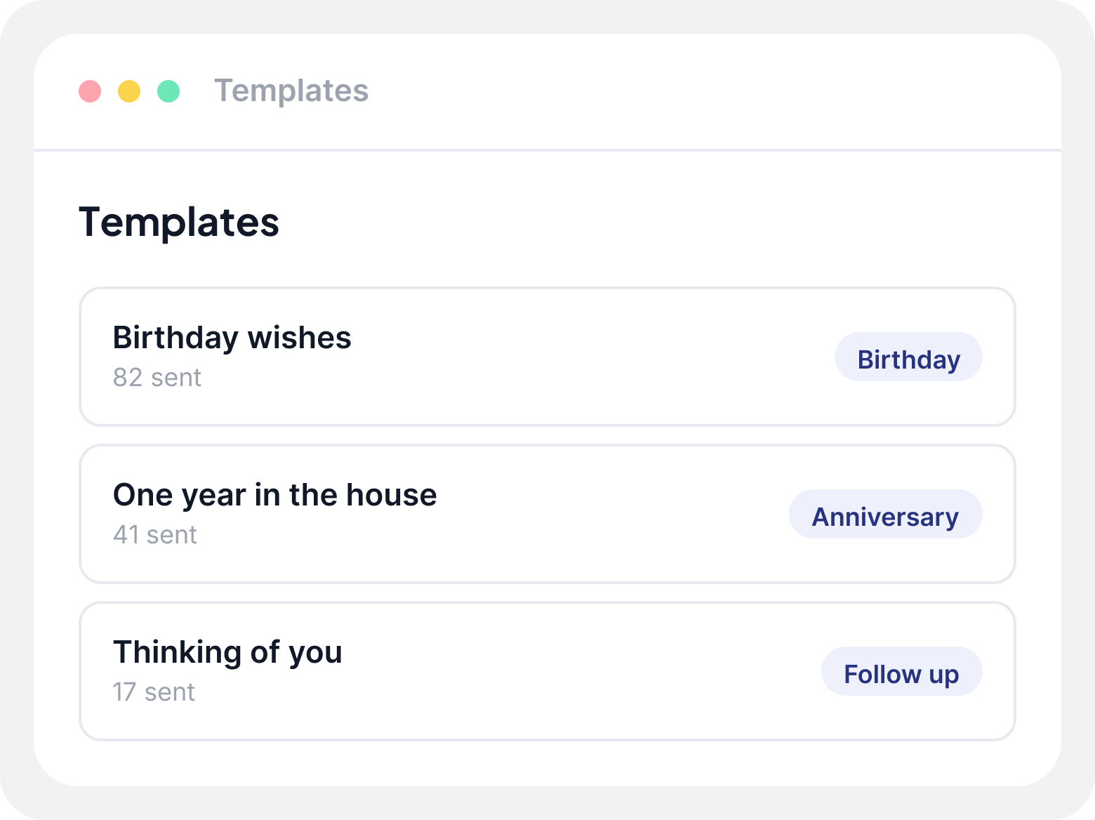 A list of reusable message templates